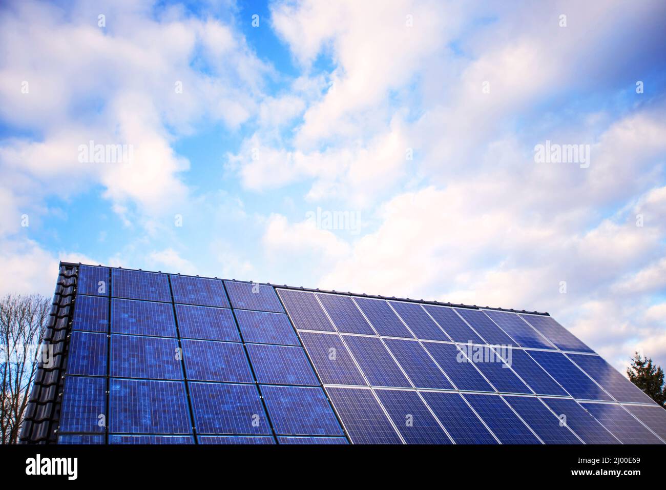 different solar modules on a roof Stock Photo