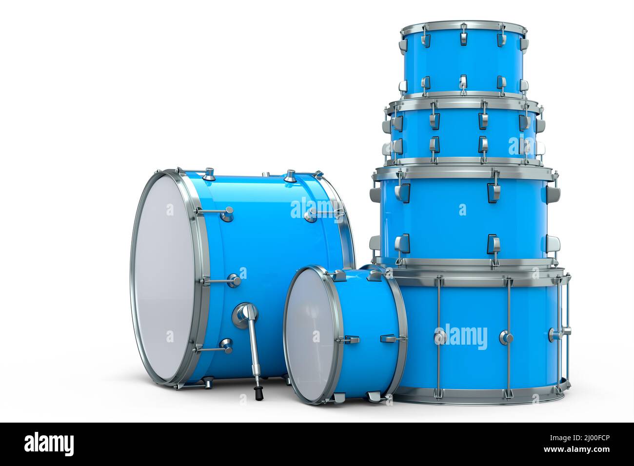Set of realistic drums or drumset on white background. 3d render ...