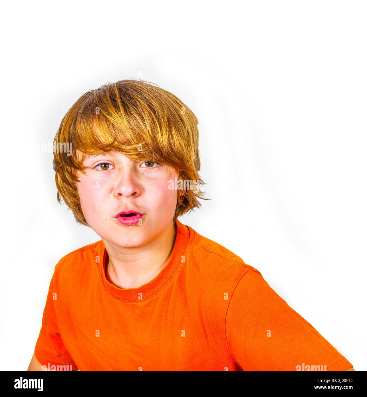 portrait of young handsome smiling boy in orange shirt Stock Photo - Alamy