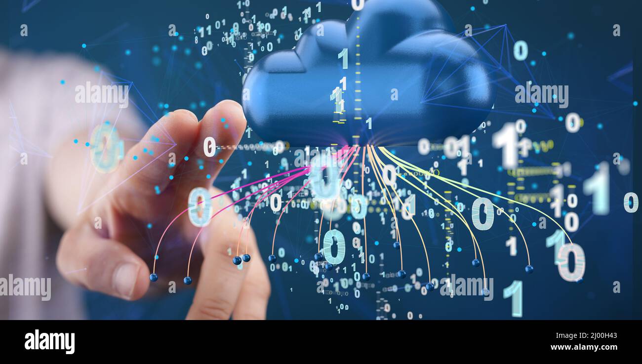 Person touching a cloud - computing, technology, internet infrastructure concept Stock Photo
