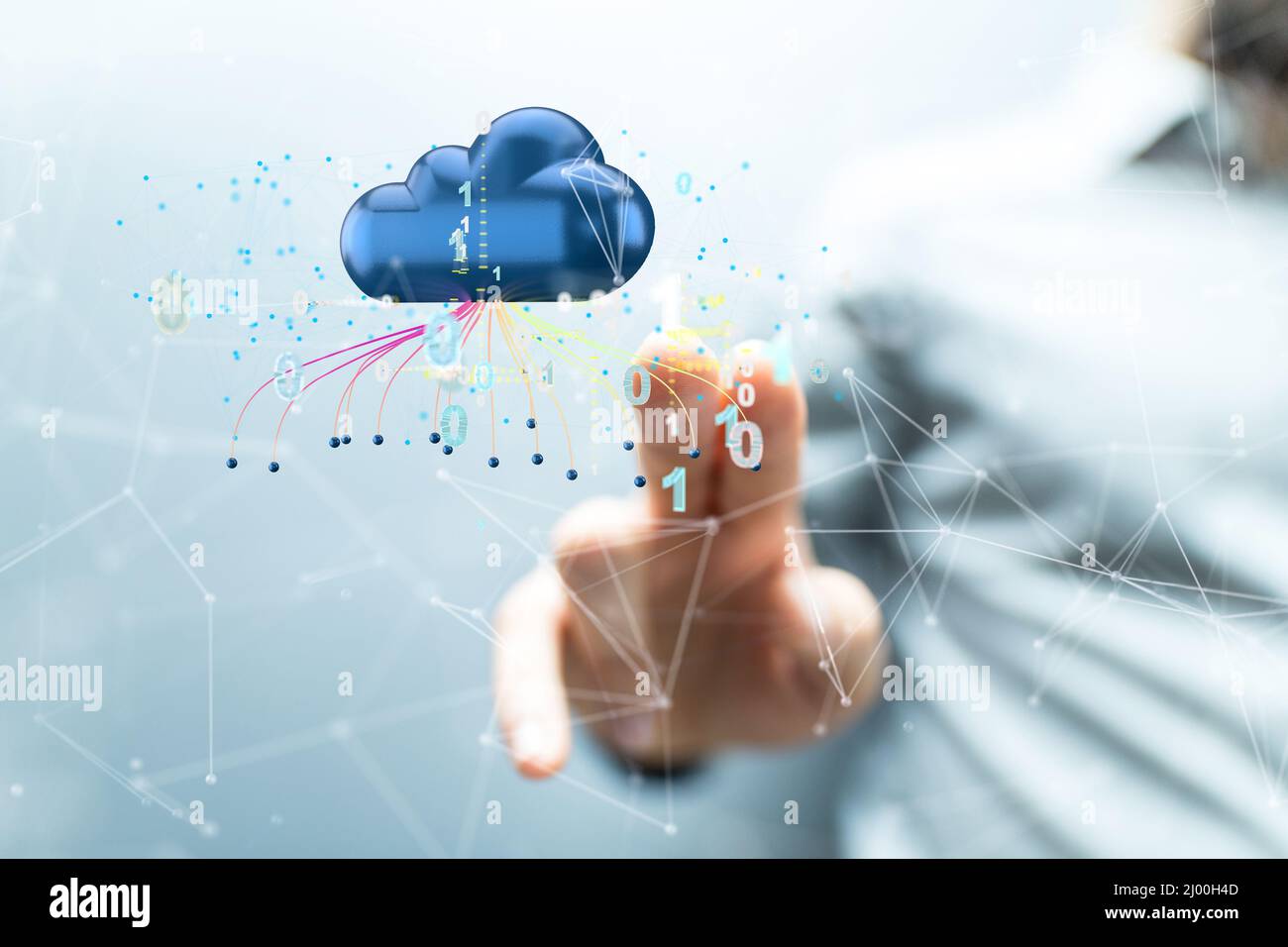 Person touching a cloud- Computing, technology, internet, storage, network concept Stock Photo