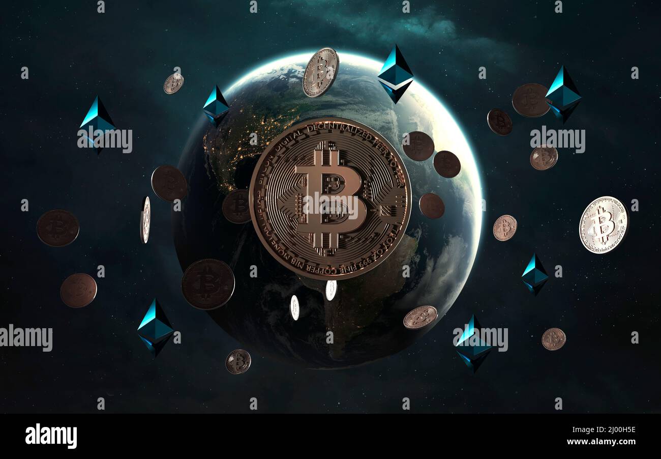 3D illustration of Cryptocurrencies around the world. Digital money,  blockchain global payments and technologies of future. Elements of image  provided Stock Photo - Alamy