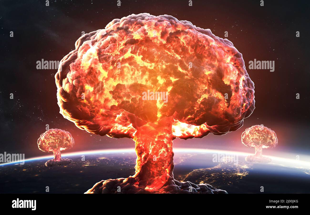 3D illustration of Nuclear bomb seen from space. World war, end of civilization. Elements of image provided by Nasa Stock Photo