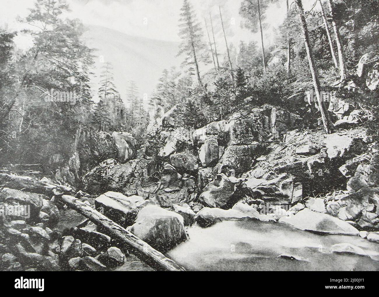 Military Sukhumi road. Hot stream. Photo from the end of the 19th century. Stock Photo