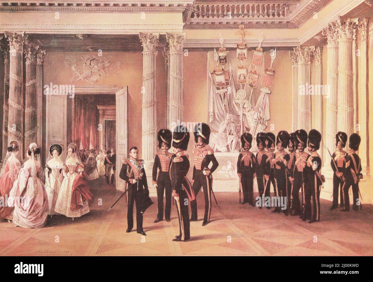 The Armorial Hall of the Winter Palace in St. Petersburg. Painting from 1834. Stock Photo
