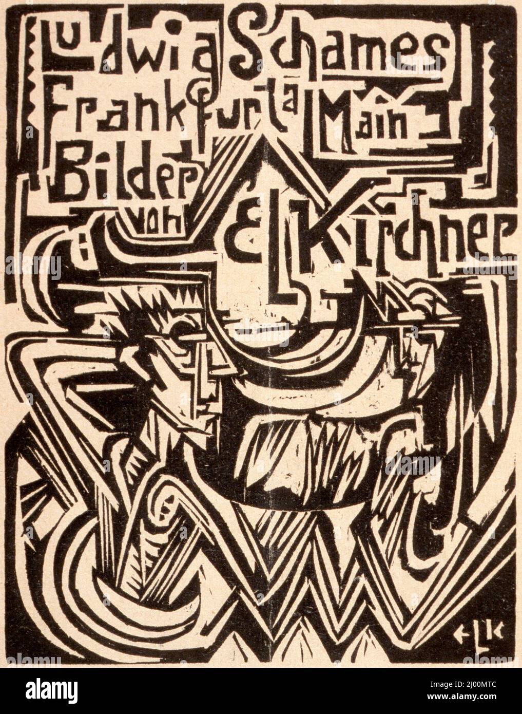 Ludwig Schames, Frankfurt am Main: Pictures by E. L. Kirchner. Ernst Ludwig Kirchner (Germany, 1880-1938). Germany, Frankfurt, 1919. Prints; woodcuts. Woodcut on yellow cover stock Stock Photo