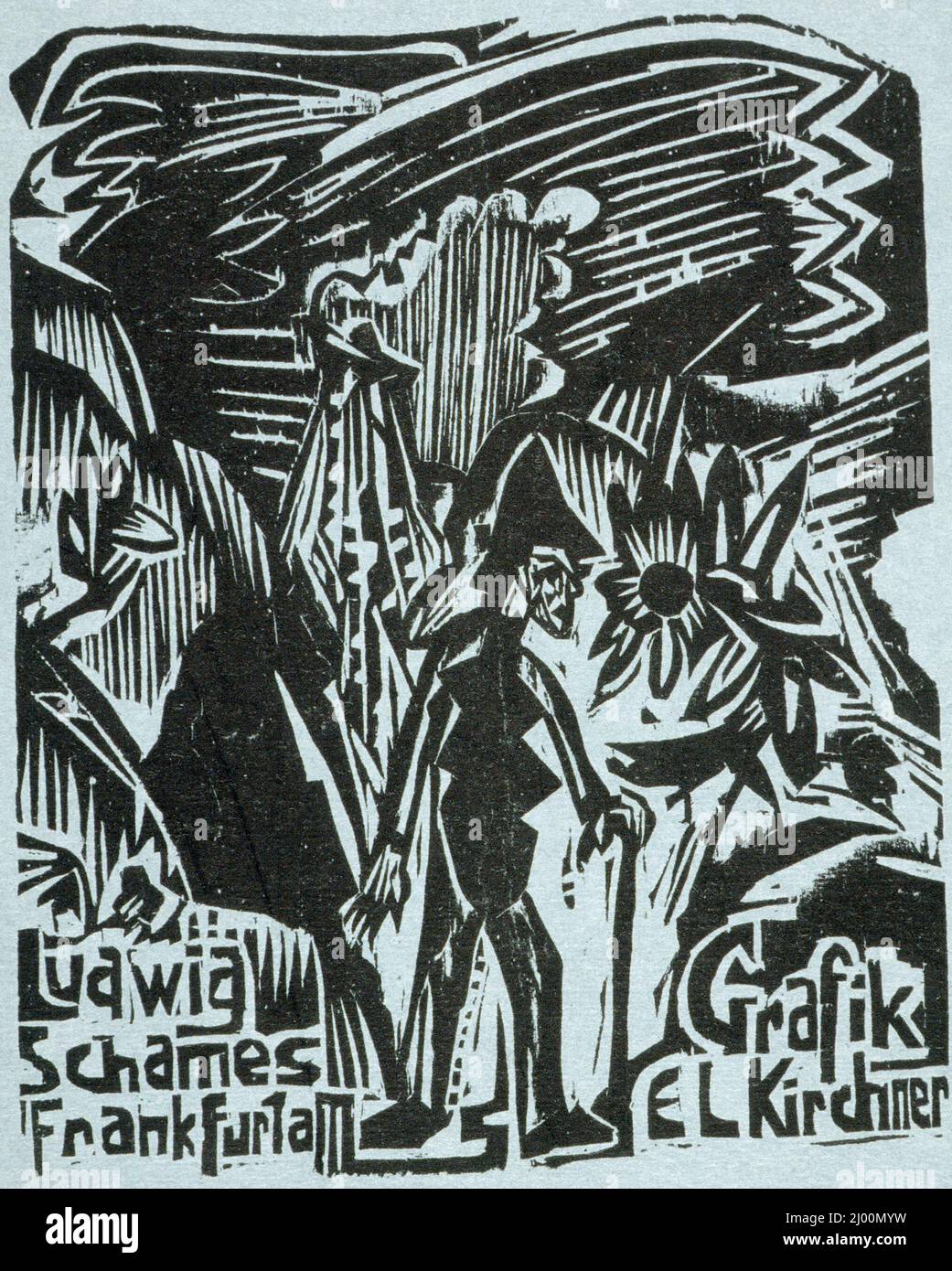 Ludwig Schames, Frankfurt a. M.: Graphics by E. L. Kirchner. Ernst Ludwig Kirchner (Germany, 1880-1938). Germany, Frankfurt, 1920. Books. Printed material and three woodcuts on wove paper and cover stock Stock Photo