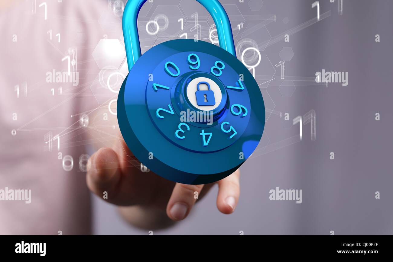 3d illustration of cybersecurity and information protection Stock Photo