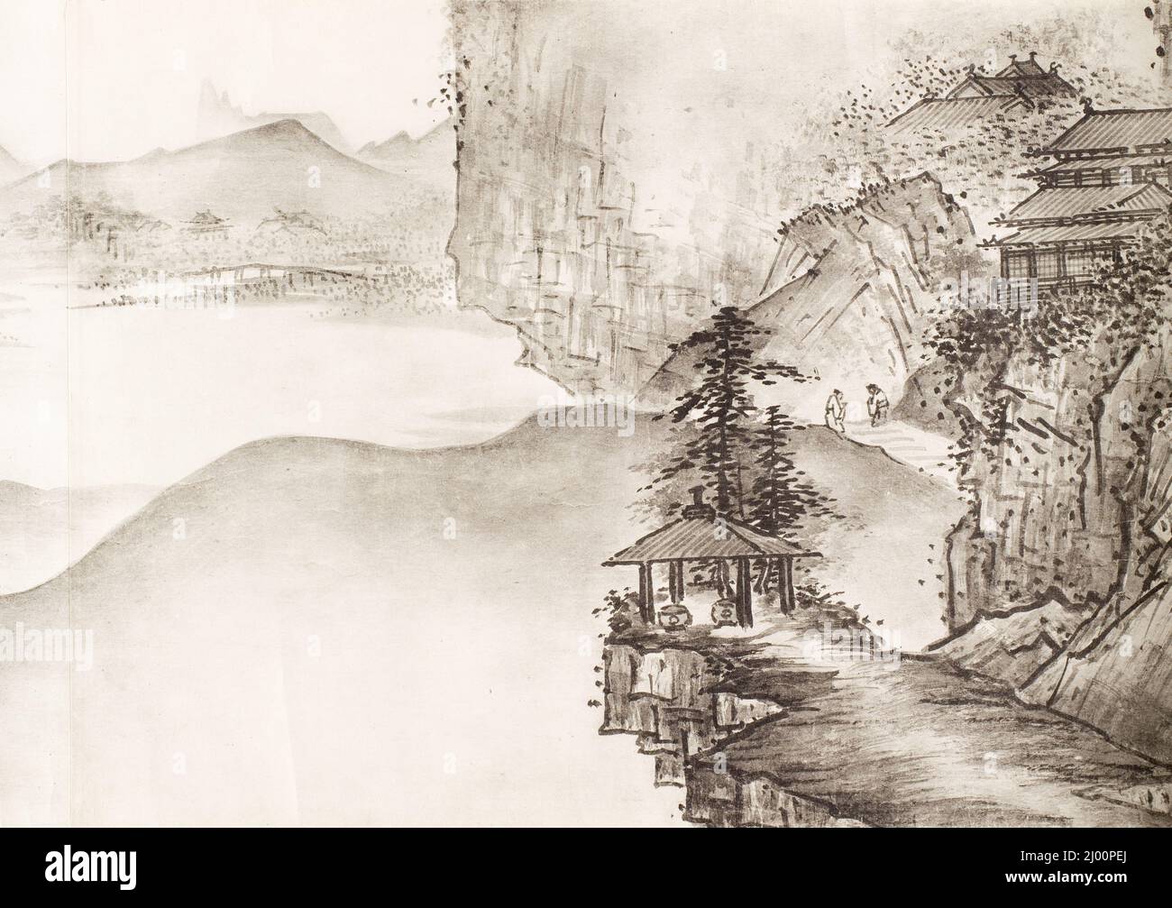 Landscape. After Sesshū Tōyō (Japan, active 17th century). Japan, 17th century. Paintings; scrolls. Handscroll, facsimile reproduction Stock Photo