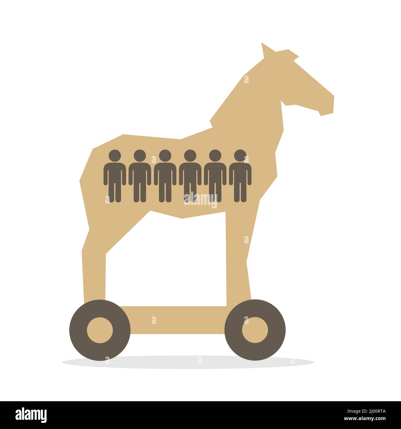Trojan horse - deceitful trap and deception by hostile enemy. Tricky war and military. Vector illustration isolated on white. Stock Photo