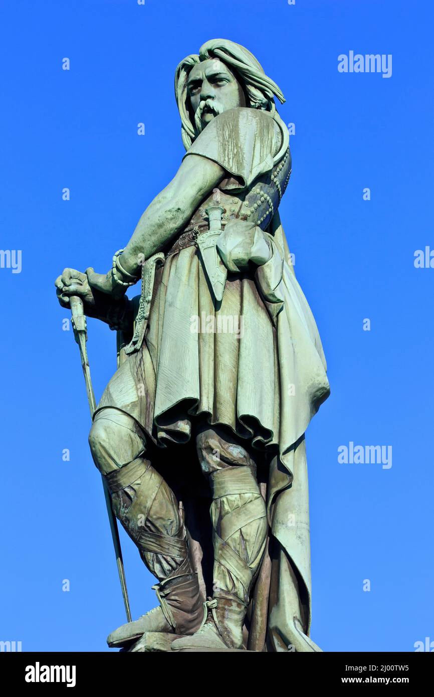 Monument to Vercingetorix, chieftain of the Gallic tribe of the Arverni who united the Gauls against Julius Caesar in Alise-Sainte-Reine, France Stock Photo