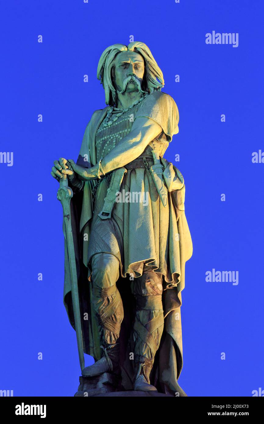 Monument to Vercingetorix, chieftain of the Gallic tribe of the Arverni who united the Gauls against Julius Caesar in Alise-Sainte-Reine, France Stock Photo