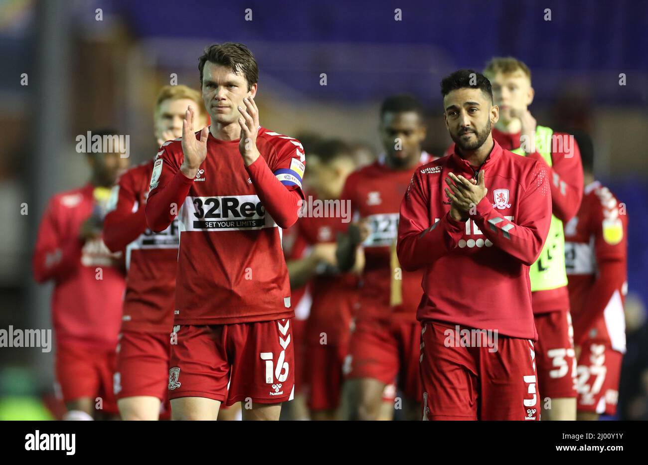 Middlesbrough's Jonny Howson (left) applauds the fans after the Sky Bet Championship match at St. Andrew's, Birmingham. Picture date: Tuesday March 15, 2022. Stock Photo