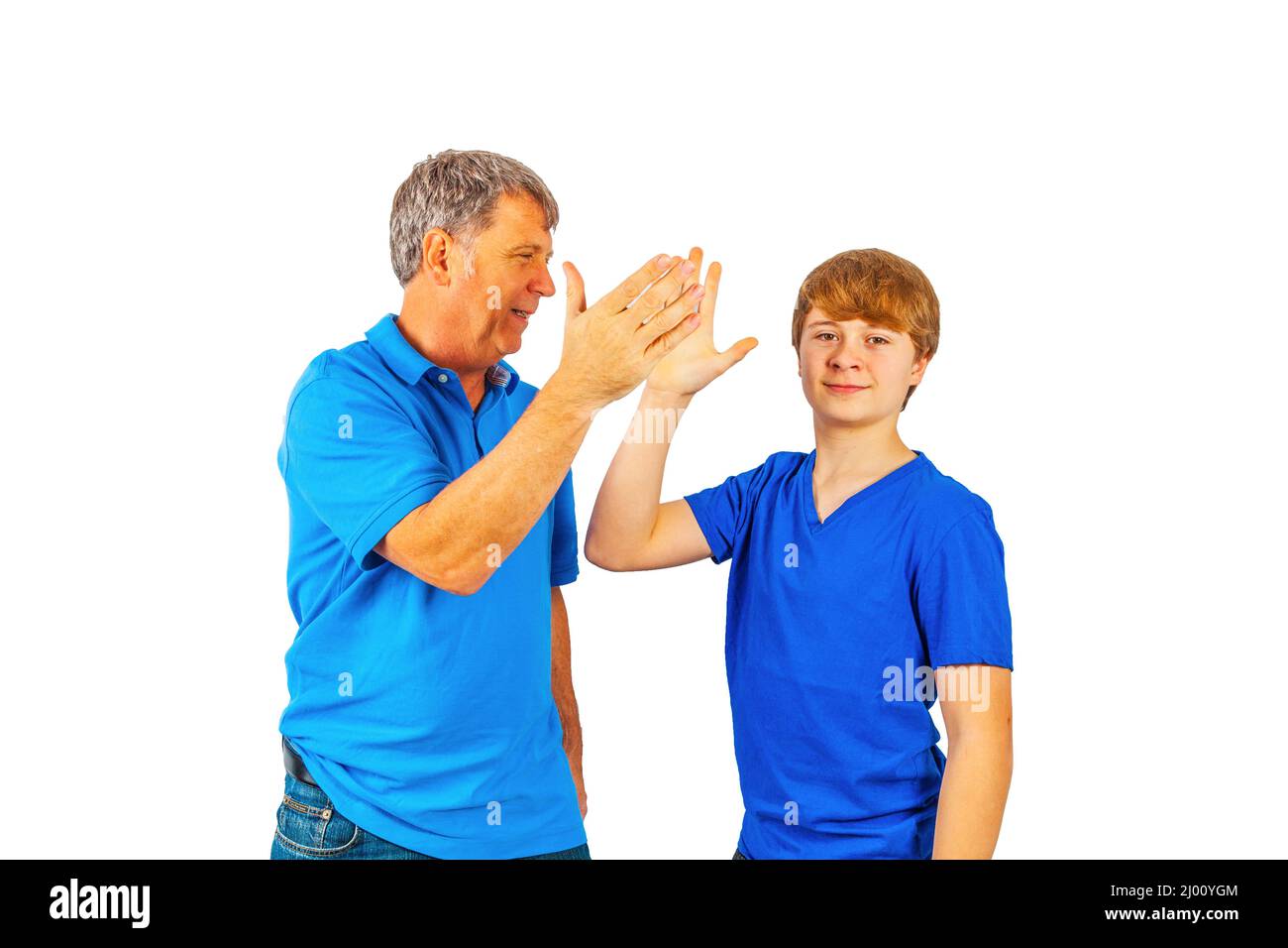 happy father with his sun in blue shirt Stock Photo