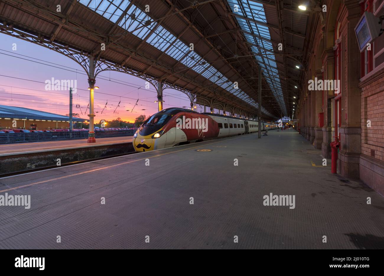Virgin trains Alstom Pendolino train 390008 at Preston railway station ...