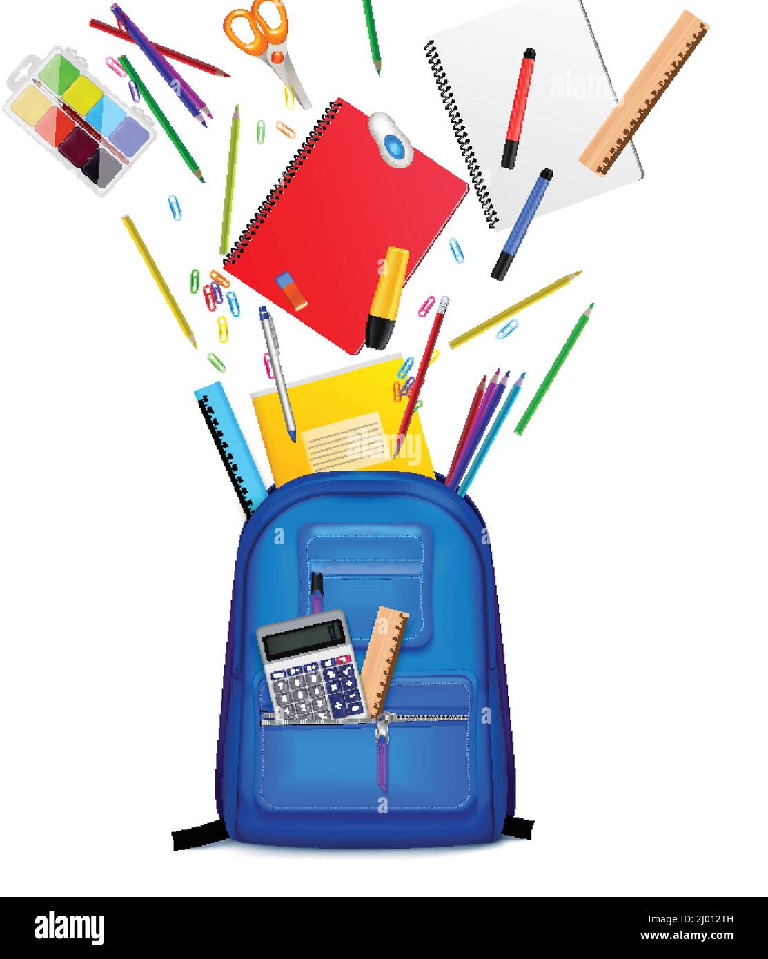 School backpack stationery realistic composition with colourful