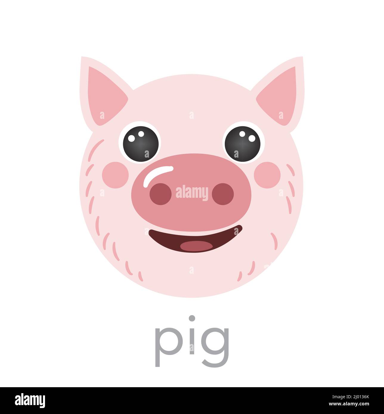 Pig Cute portrait with name text smile head cartoon round shape avatar pink animal face, isolated Pig Cute portrait with name text smile head cartoon round shape avatar pink animal face, isolated
