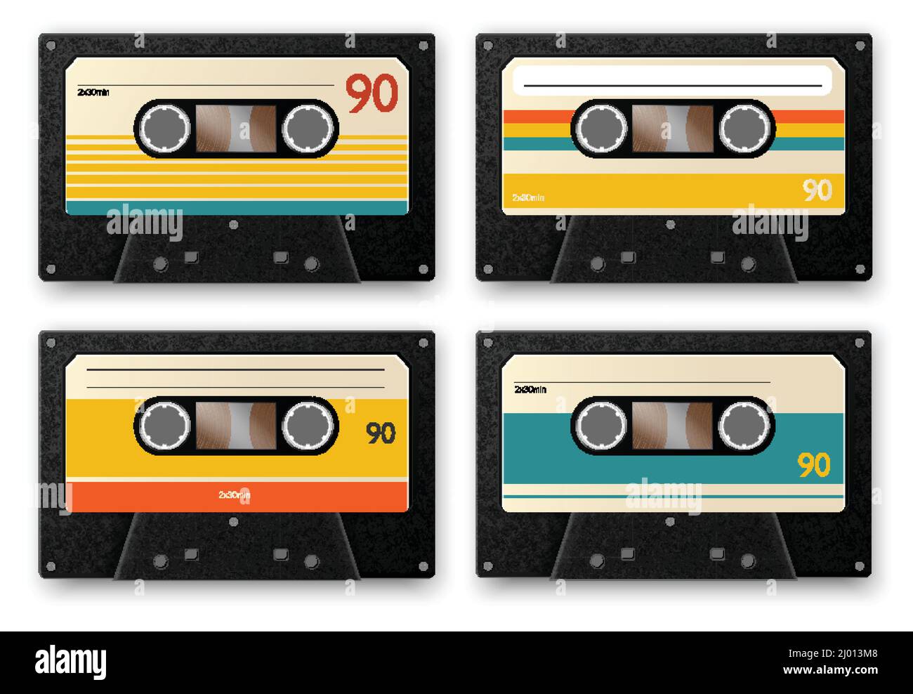Realistic vintage music cassette set of four isolated images of ...