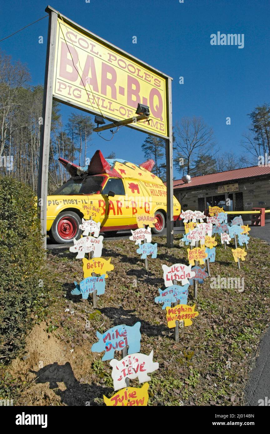 Col. Poole's Pig Hall of Fame and Pigmobile car in the hills of North