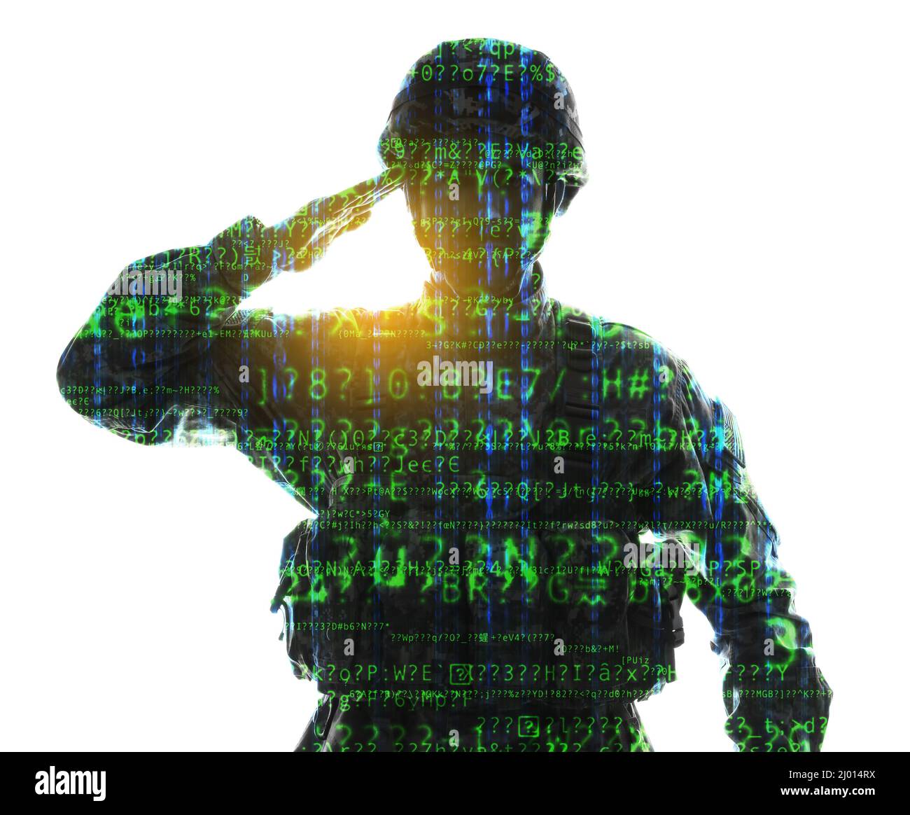 Double Exposure Of Saluting Soldier And Computer Code On White Background Concept Of Cyber War Stock Photo Alamy
