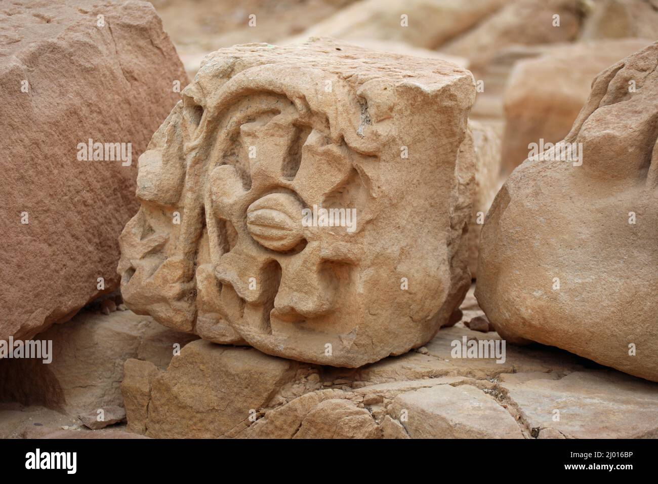 Carved stone remains at Petra in Jordan Stock Photo