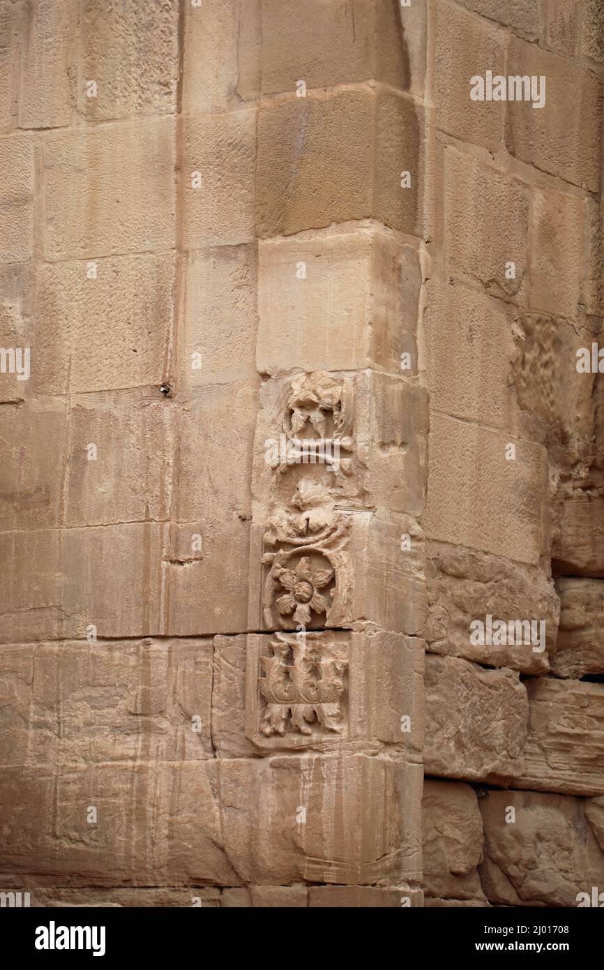 Nabatean motifs on the Gate of Hadrian at Petra Stock Photo