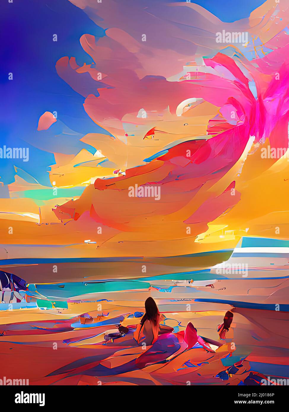 Digital art of a fantasy beach in the sun Stock Photo Alamy