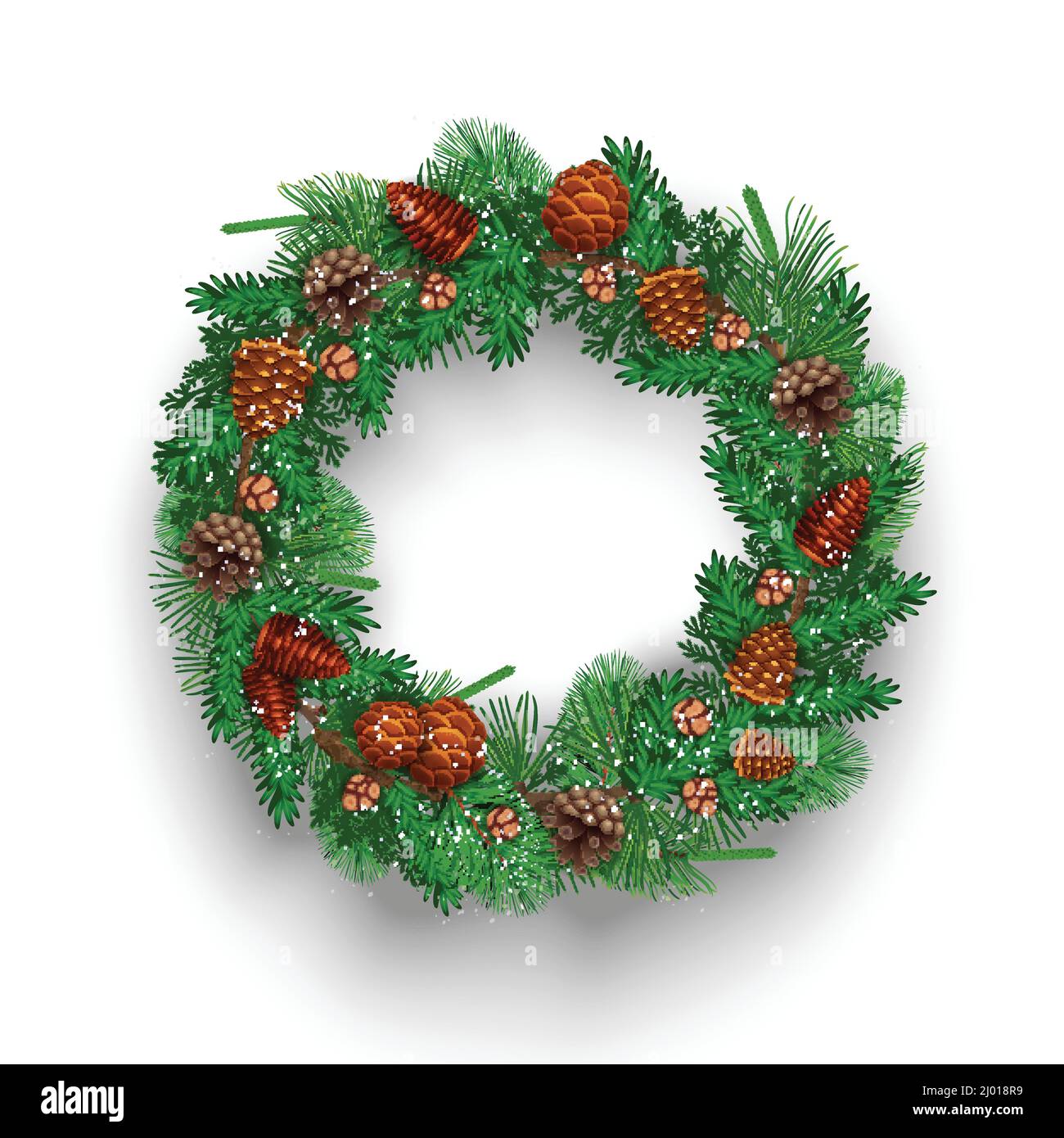 Fir christmas wreath composition with isolated image of circle shaped garland with cones and fresh needle vector illustration Stock Vector