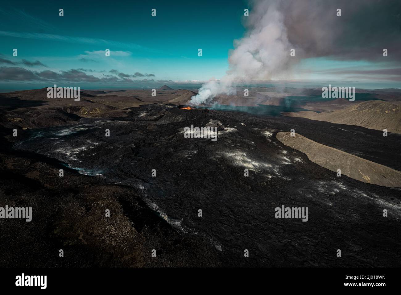 Fagradalsfjall volcano eruption in Iceland. September 2021 Stock Photo