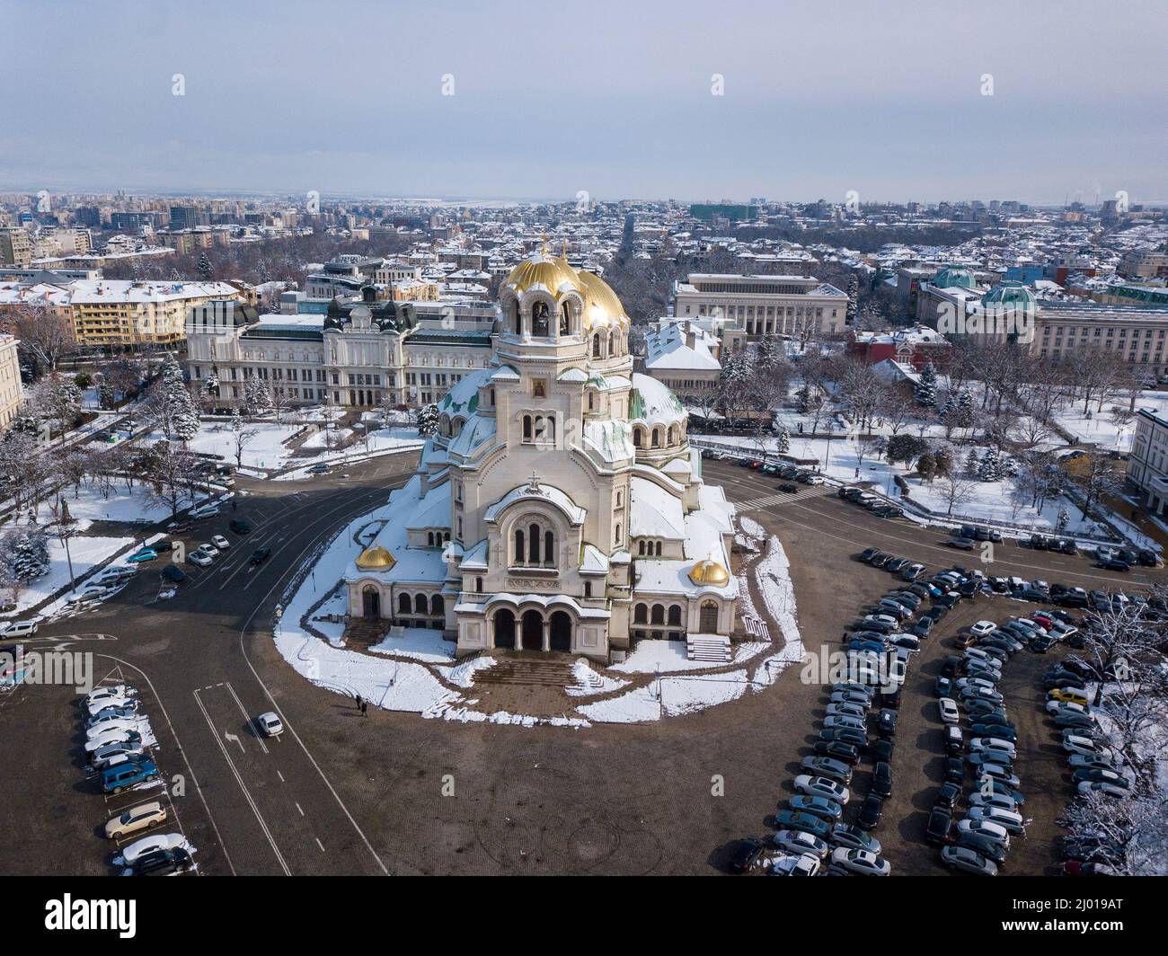 Beautiful view of the Alexander Nevsky Cathedral in the cold winter in