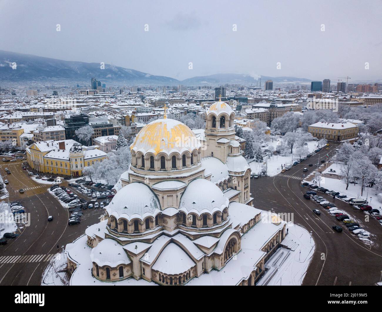 Beautiful view of the Alexander Nevsky Cathedral in the cold winter in