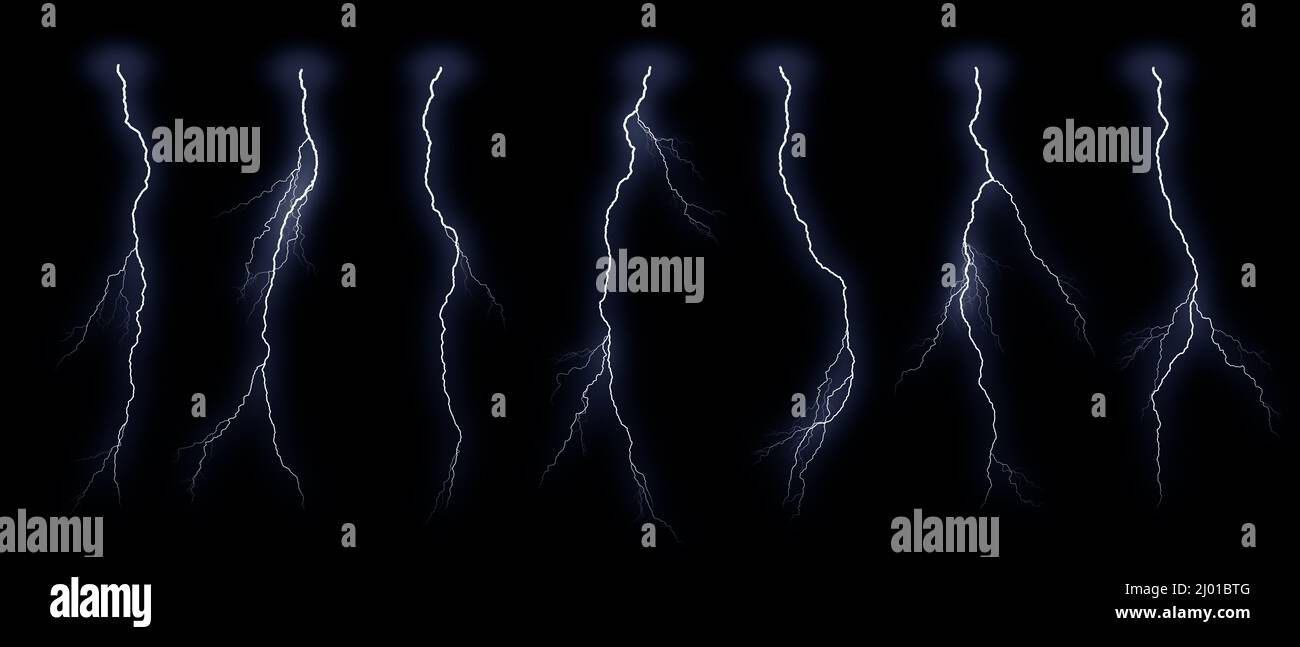 Set of different lightning bolts isolated on black background Stock ...