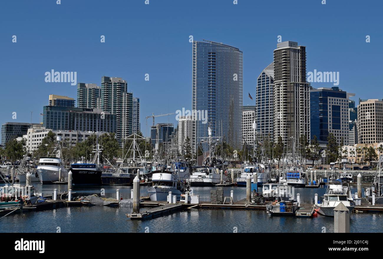 downtown hi rises and Marina in San Diego California, 2019 Stock Photo