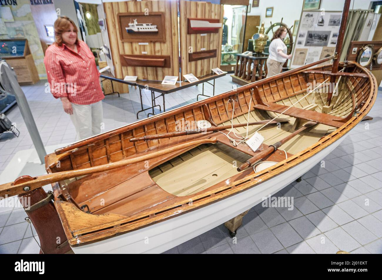 Ohio Sandusky Maritime Museum history collection boat exhibit,inside interior, Stock Photo