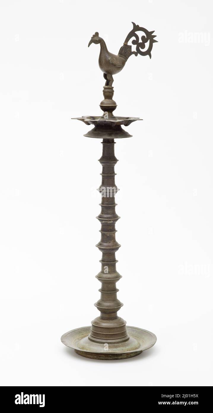 Oil Lamp (samai) with a Rooster Finial. India, Deccan, 19th century