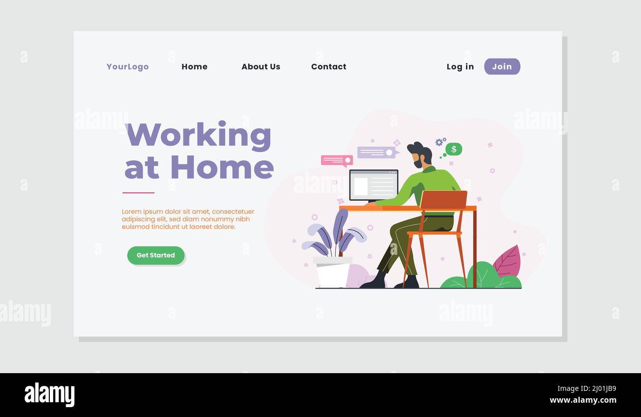Work from home flat website landing page concept user interface design ...