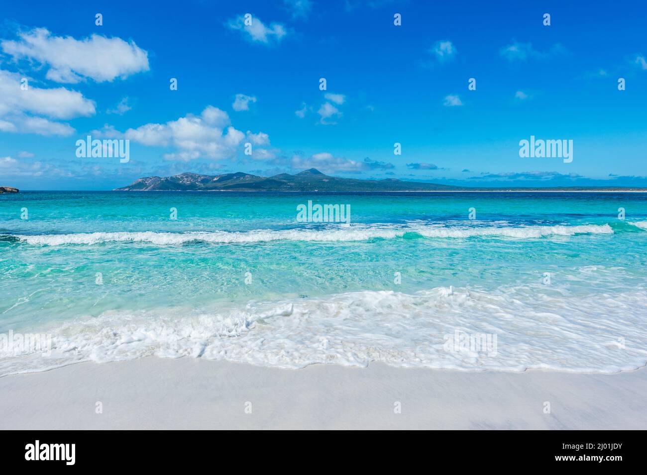 Scenic view of turquoise waters and small waves lapping at East Beach, Manypeaks, near Albany, Western Australia, WA, Australia Stock Photo