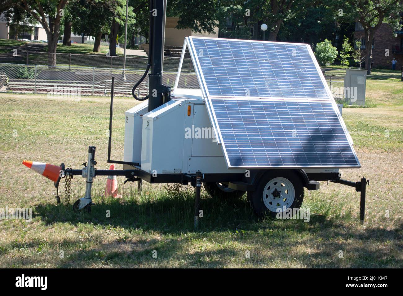 Portable solar collector on wheels for an electrical supply. St Paul Minnesota MN USA Stock Photo