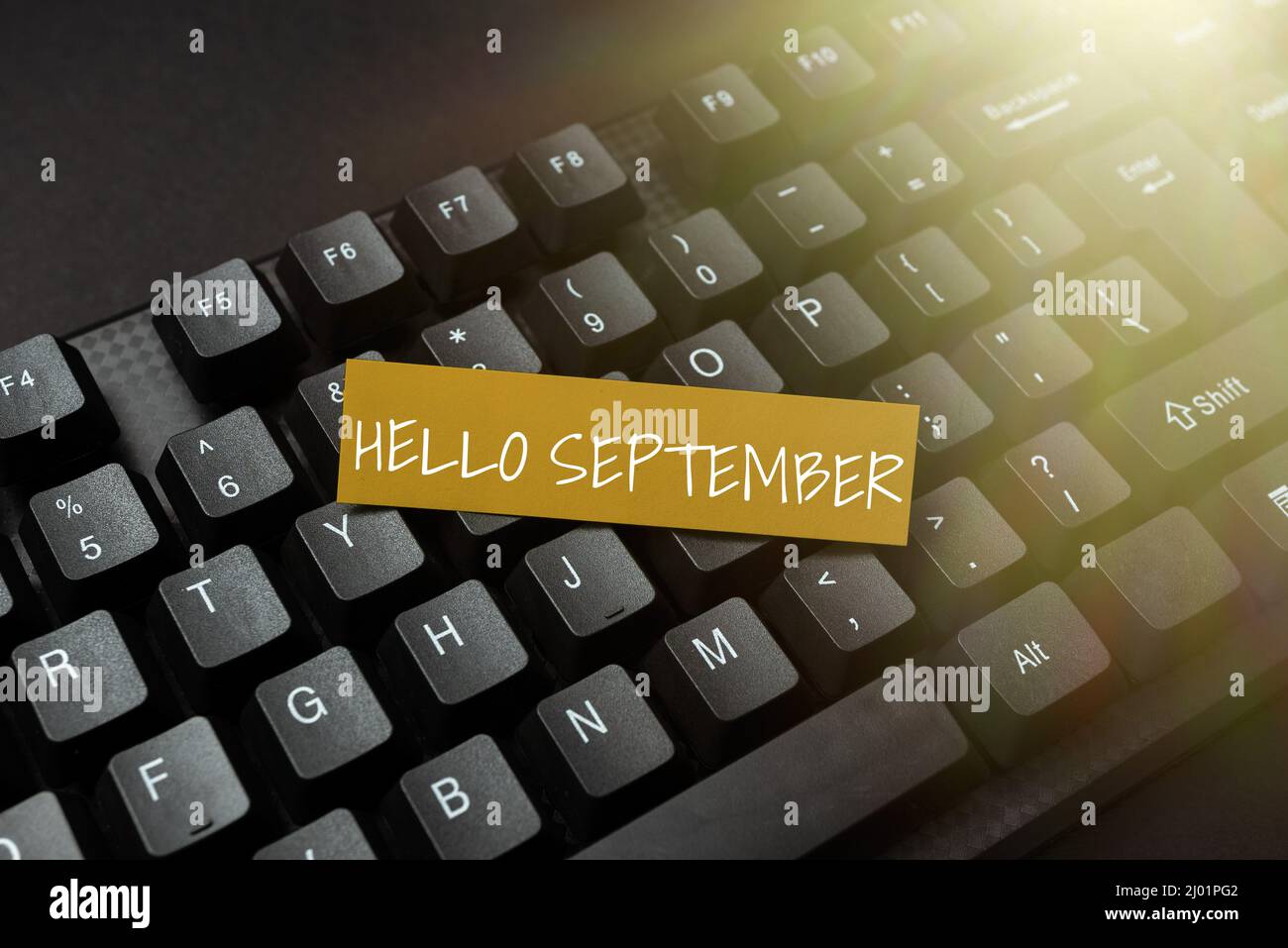 Hand writing sign Hello September. Business overview greeting used in ...