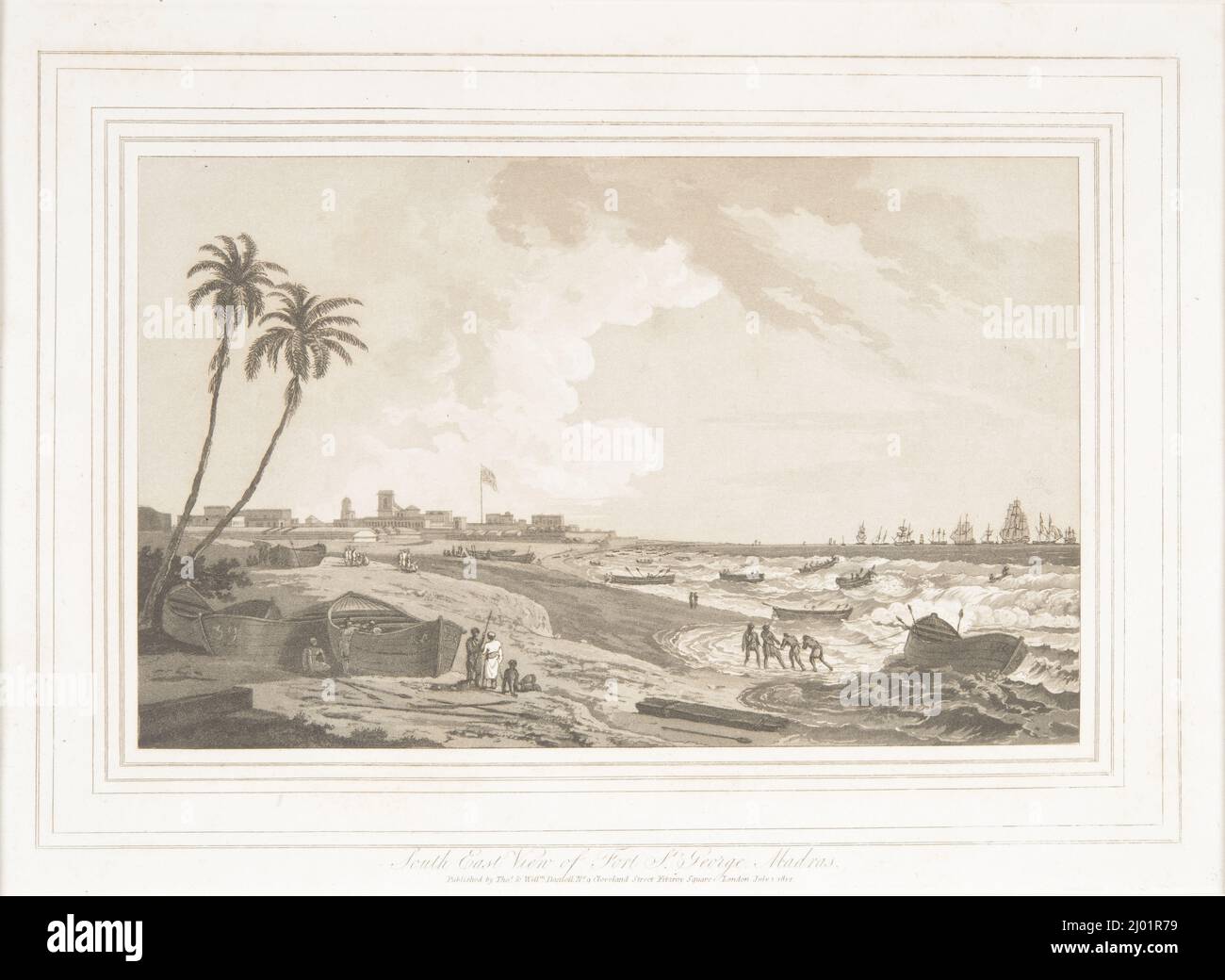 South East View of Fort St. George, Madras from 'Oriental Scenery, Quarto Prints'. Thomas Daniell (England, London, 1749-1840)Longman, Hurst, Rees, Orme and Brown (England, London)Free-School Press (England, London)William Daniell (England, London, 1769-1837). England, London, July 1, 1812. Prints; engravings. Aquatint engraving Stock Photo
