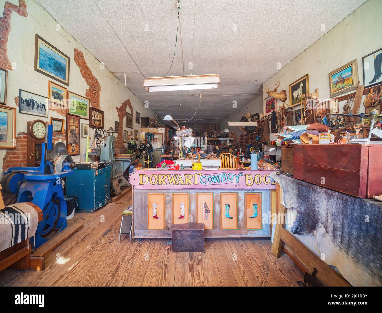 Guthrie, MAR 5 2022 Interior view of the Dorwart custom cowboy boots in the Guthrie old town
