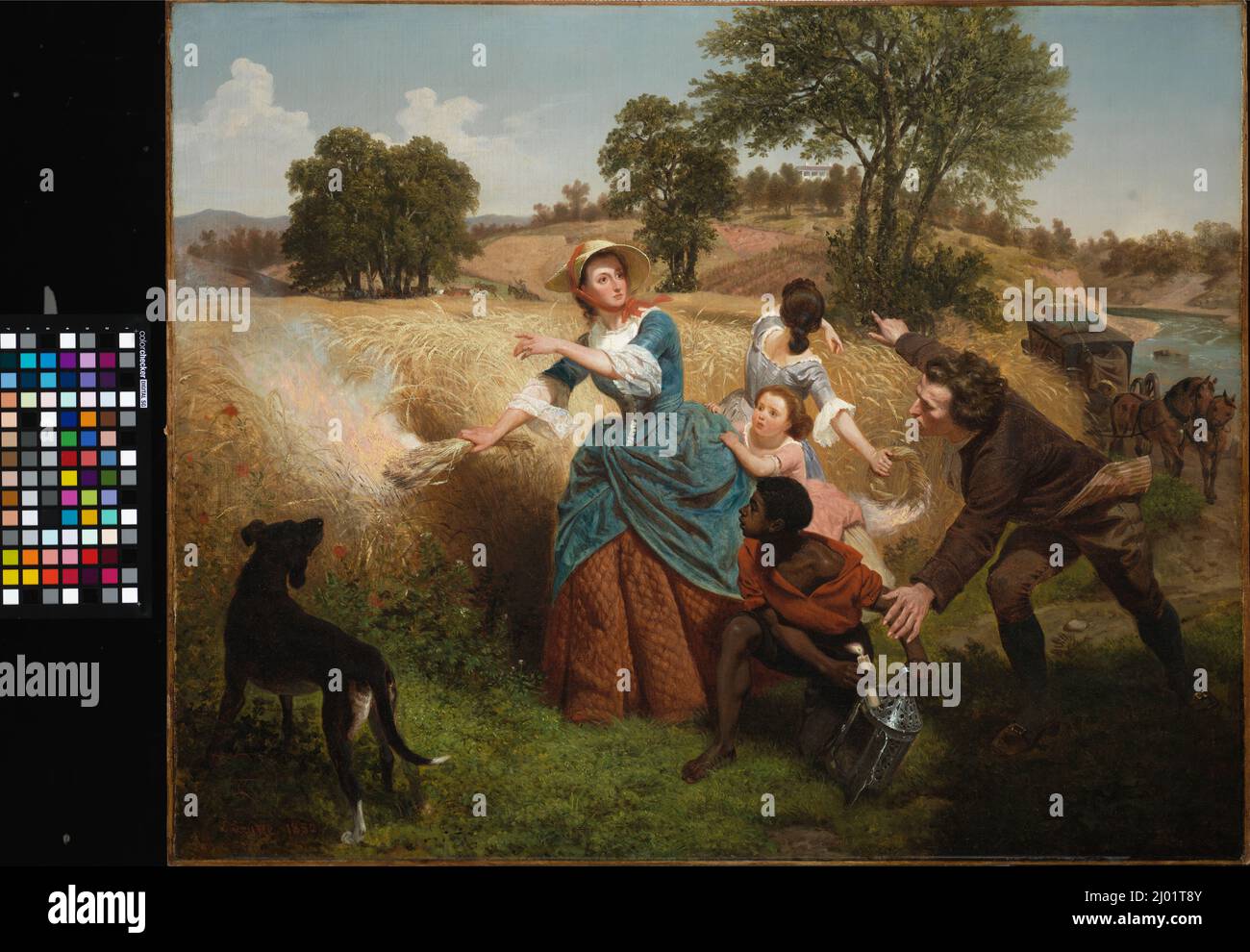 Mrs. Schuyler Burning Her Wheat Fields on the Approach of the British. Emanuel Gottlieb Leutze (Germany, Gmünd, active United States, 1816-1868). United States, 1852. Paintings. Oil on canvas Stock Photo