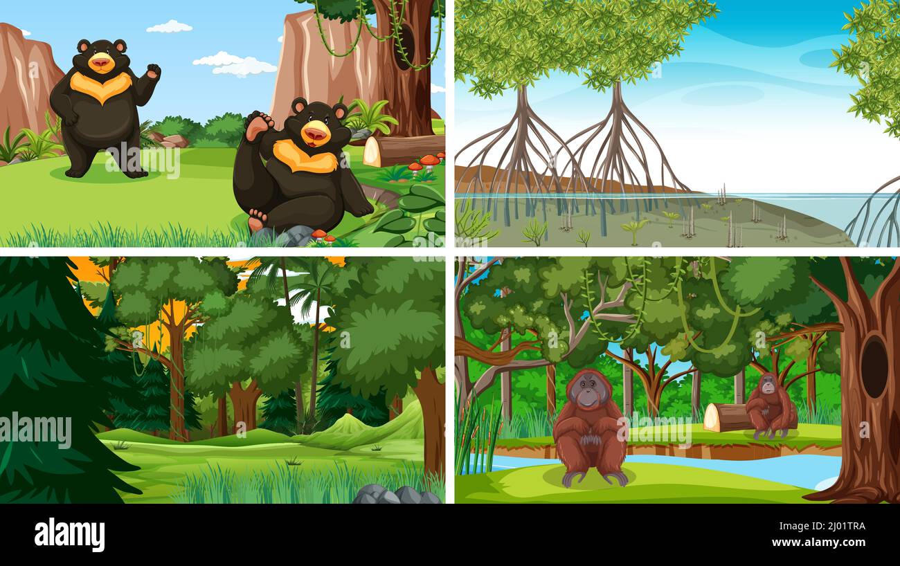 Scene with wild animals in the forest illustration Stock Vector Image ...