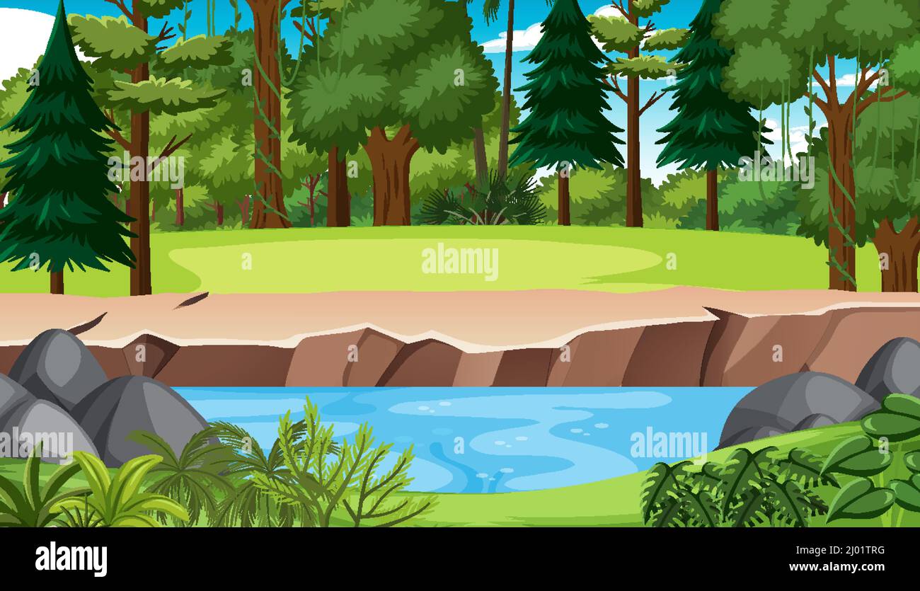 Scene with river in the forest illustration Stock Vector Image & Art ...
