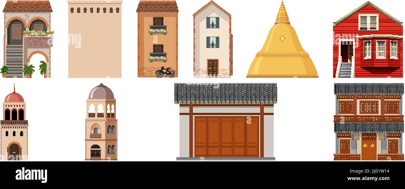 Different designs of buildings around the world illustration Stock ...