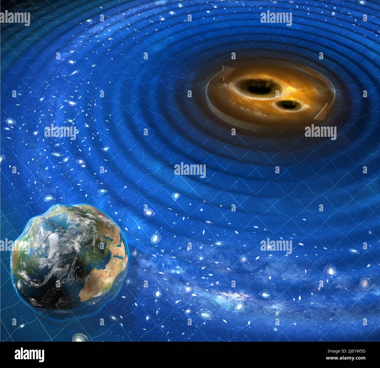 Gravitational waves from twin black holes, illustration Stock Photo - Alamy