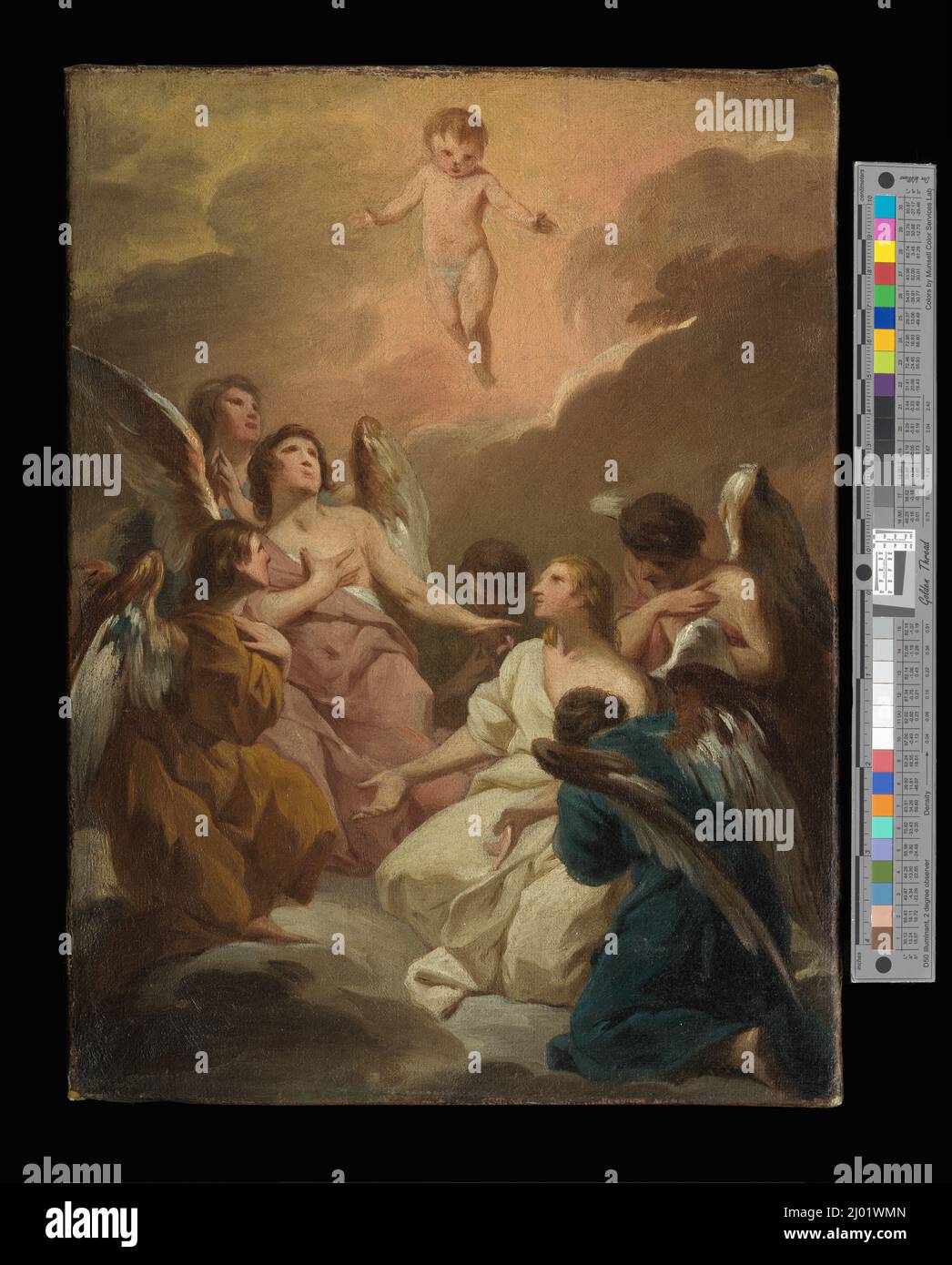 Seven Angels Adoring the Christ Child. Pierre Subleyras (France, Saint-Gilles-du-Gard, 1699-1749, active Italy, Rome). France, 1730-1740. Paintings. Oil on canvas Stock Photo