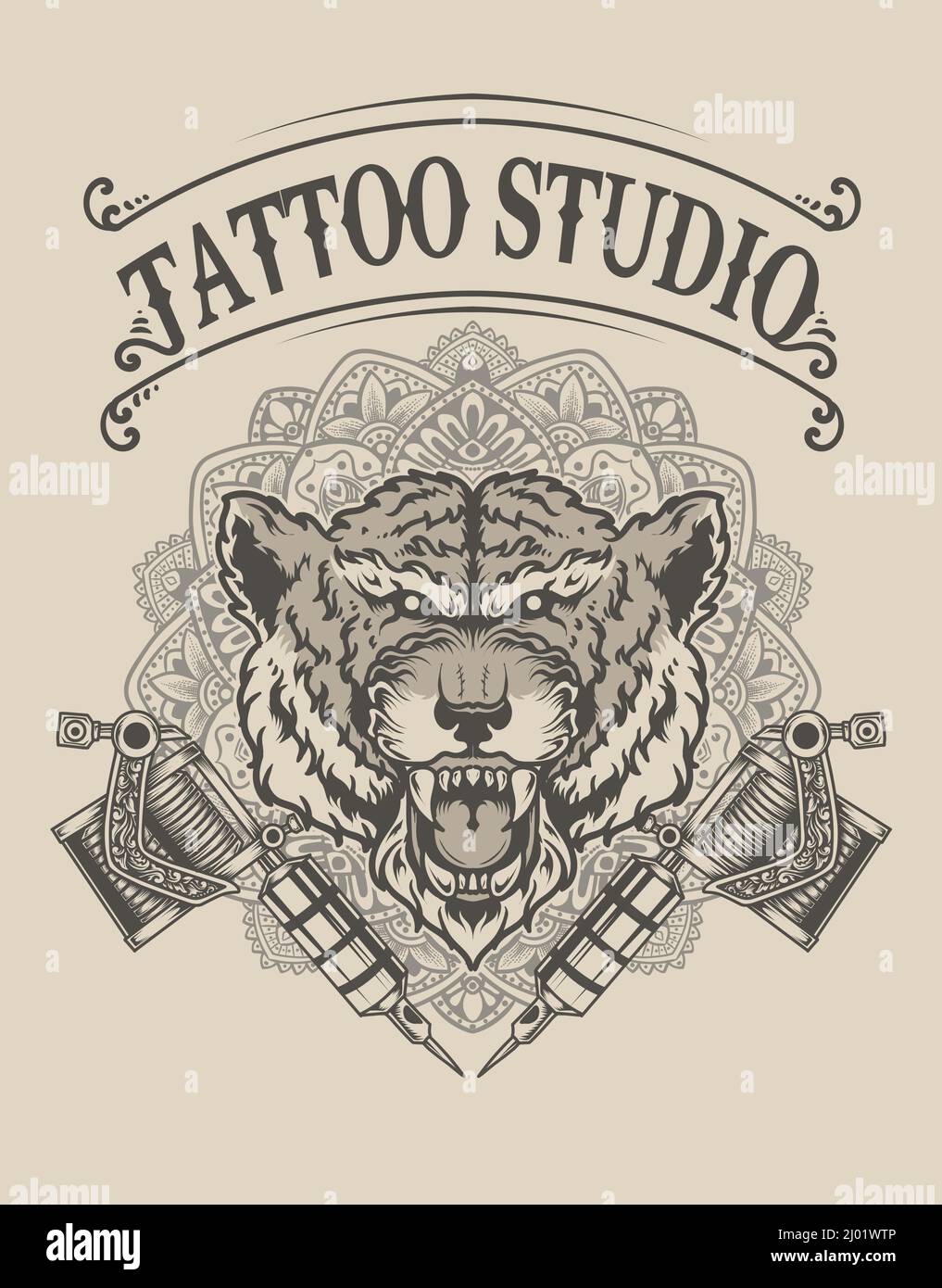 illustration vintage tattoo studio logo Stock Vector