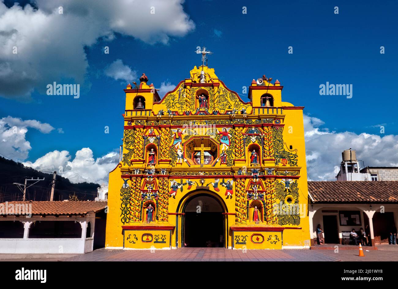 The amazingly colorful church of  San Andrés Xecul,, Totonicapán, Guatemala Stock Photo