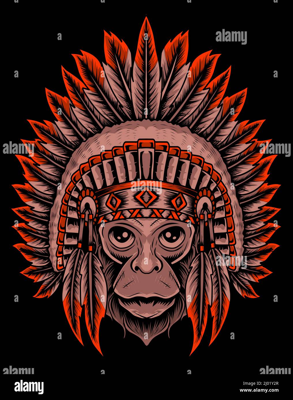illustration indian apache monkey head Stock Vector